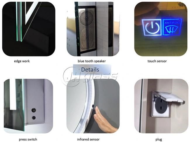 5mm Reversible on off Touch Switch Wall Hanging Anti-Fog Decorative LED Bathroom Mirror with Bluetooth