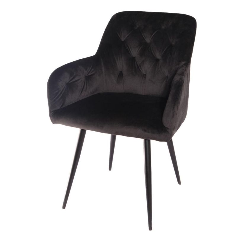 Hot Sale Modern Home Furniture Iron Legs Dining Chair Black Velvet Fabric Chair for Dining Room