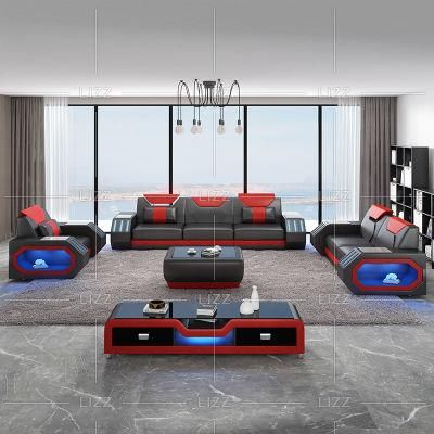 Luxury Modular 1+2+3 Geniue Leather Living Room Sofa with Coffee Table &amp; TV Stands for Room Furniture