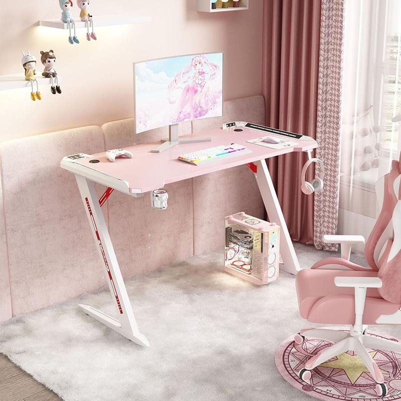 Elites Pretty Pink Girl Series Bedroom Gaming Table PC Desk Modern Gaming Desk with RGB Light