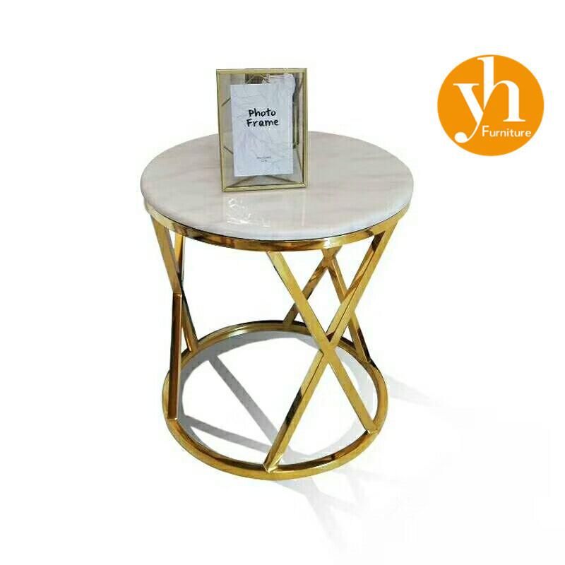 Modern Square Silver Coffee Table Set 1 Big 4 Small Metal Living Room Table / Console Table / Side Table Luxury Home Steel Base Gold Round Glass Coffee Table