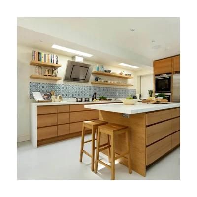 Bespoke Smart Hmr Board Quartz Stone White and Blue Modular Kitchen Cabinet