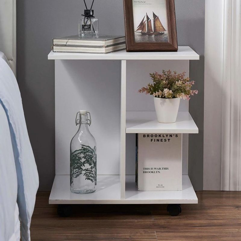 Nightstand Modern End Side Table with Rolling Wheels, Bedside Table with Open Shelf