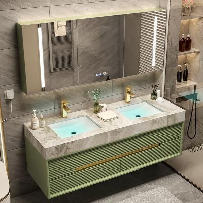 European Style Bathroom Furniture Metal Handle Mirror Bathroom Cabinet Good Quality Bathroom Vanity with White Sintered Stone Top