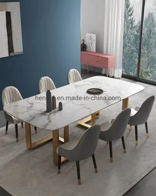 Home Furniture Metal Frame Golden Legs Restaurant Marble Dining Table