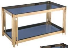 Modern Glass Top Polished Stainless Steel Base Gold Coffee Table/Dining Table