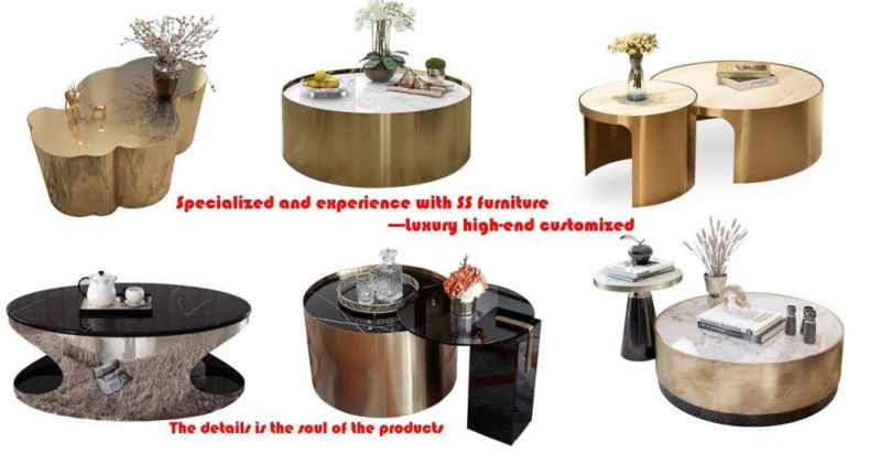 Hot Sale Modern Classic Stainless Steel Frame Marble Oval Coffee Table Professional Metal Customized Furniture