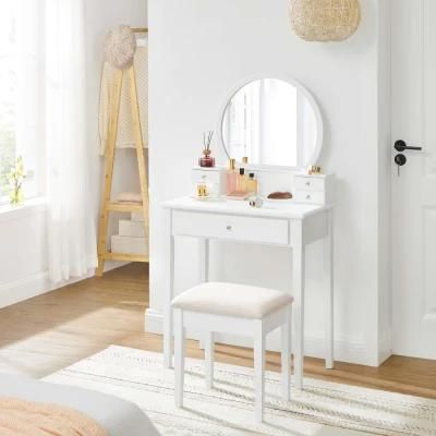 Dresser with Mirror, 10 Light Bulbs, Stools with 5 Drawers