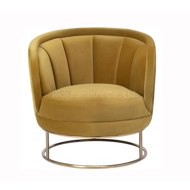 Leisure Sofa Chair Modern Armchair Velvet Sofa Living Room Furniture with Brass Golden Metal Legs
