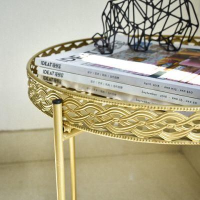 Modern Metal Luxury Golden Round Coffee Table Carved Table Tops Living Room Furniture