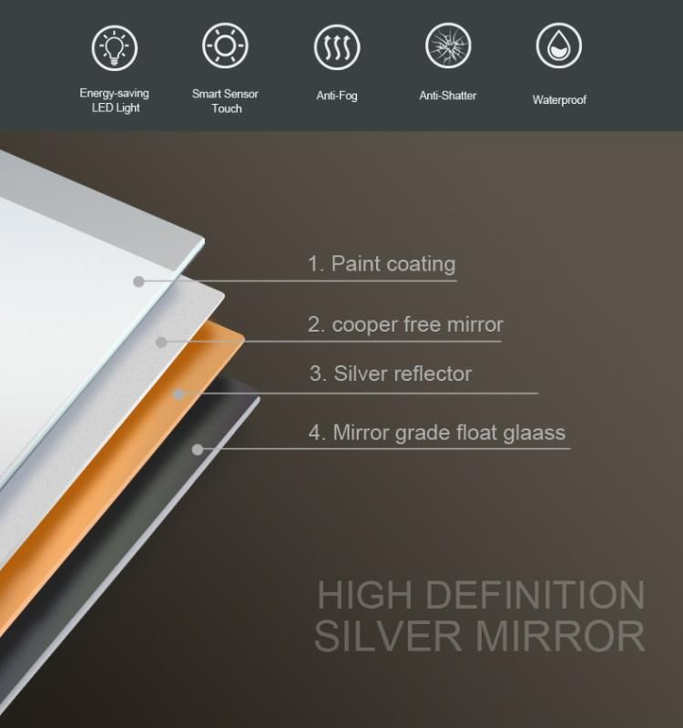 OEM LED Luxury Smart Bath Mirror for Hotel Bathroom Wall