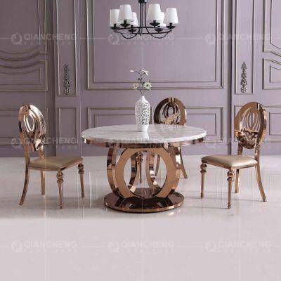 Modern Rose Gold Stainless Steel Round Marble Dining Tables
