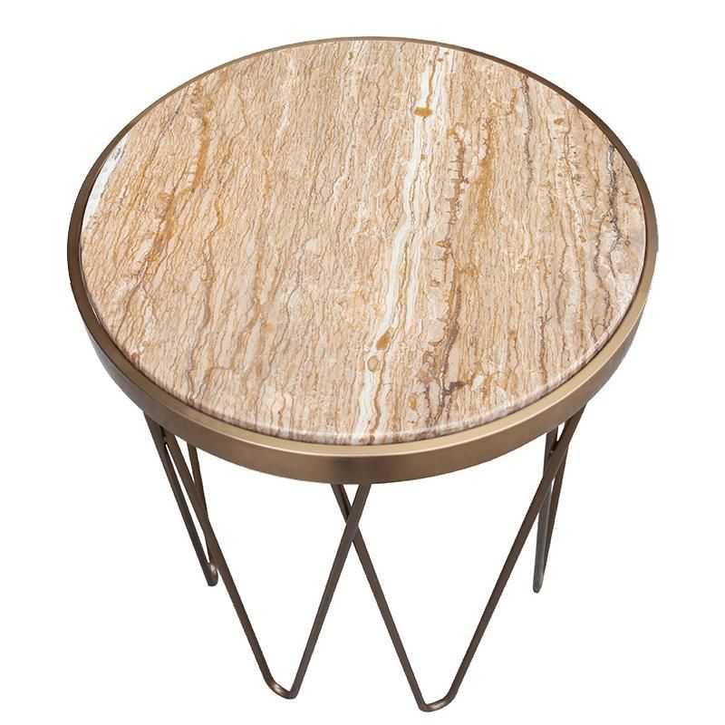 Modern Living Room Furniture Round End Table Marble Stainless Steel Coffee Table Set