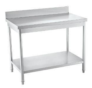 Stainless Steel Round Tube Shelf Reinforced Robust Construction Solid Worktable with Backsplash and Height Adjustable Leg