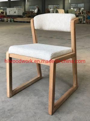 Dining Chair H Style Oak Wood Frame White Fabric Cushion Living Room Furniture