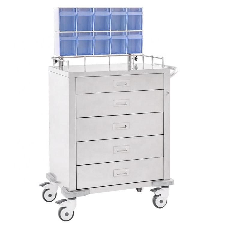 Stainless Steel Anesthesia Medical Trolley Cart with Drawers