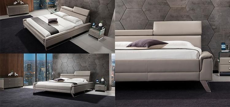 Gainsville Designer Home Bedroom Furniture Leather King Size Bed with Adjustable Headrest Gc1715