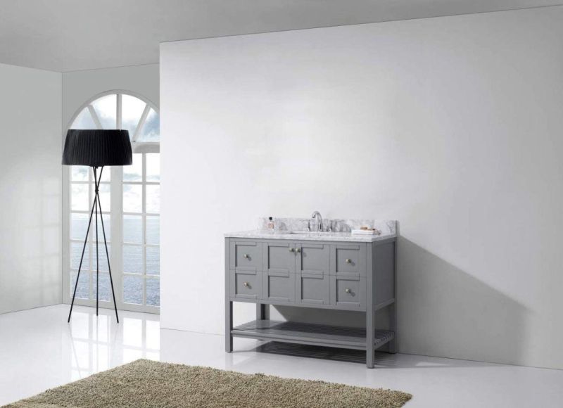American Style Floor Standing Double Sink Solid Wood Bathroom Cabinet Vanity with Ceramic Sinks