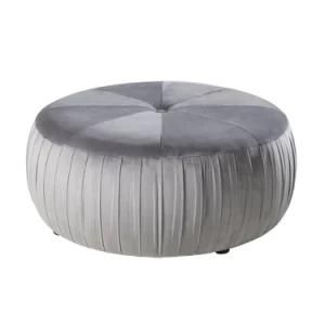 Modern Chinese Leisure Velvet Home Office Hotel Outdoor Garden Furniture Round Ottoman Pouf Sofa for Living Room and Bedroom with Fastener