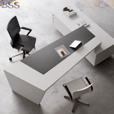 White Stone L Shaped Office Desk with Drawers