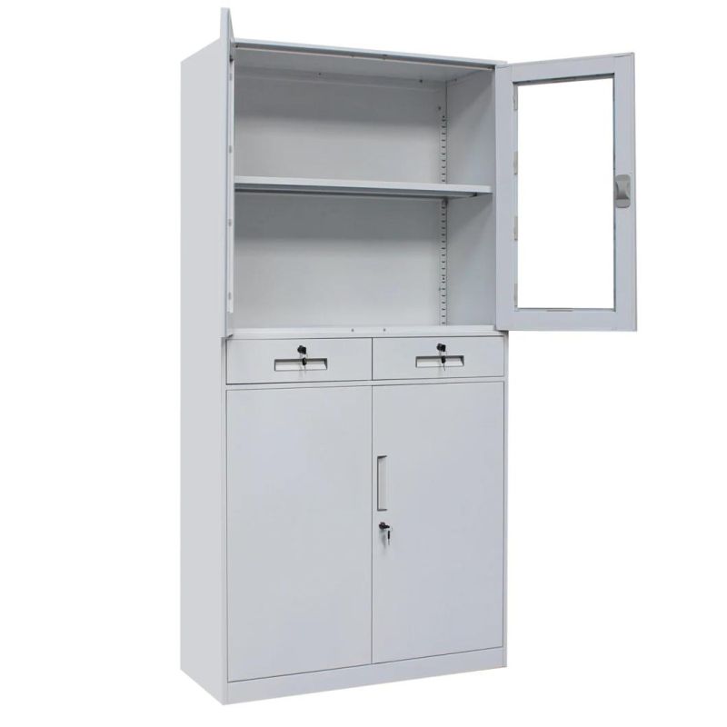 Factory Direct Sale Cupboard 4 Doors Metal Glass Door File Cabinet Office Storage Steel Cabinet