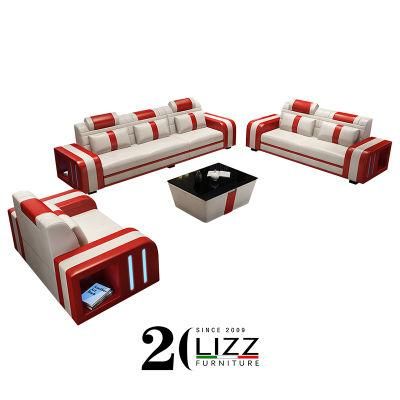 Functional Superior Modern Style Living Room Office Furniture Leisure Leather Sofa with LED Light