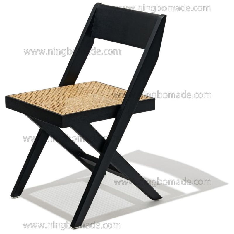 Classic Silhouette Drafting Compass Furniture Black Ash Natural Rattan Dining Chair