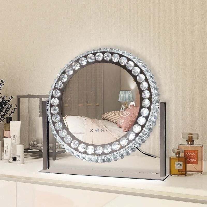 Round Shape Desktop Crystal Makeup Mirror for Home Deco