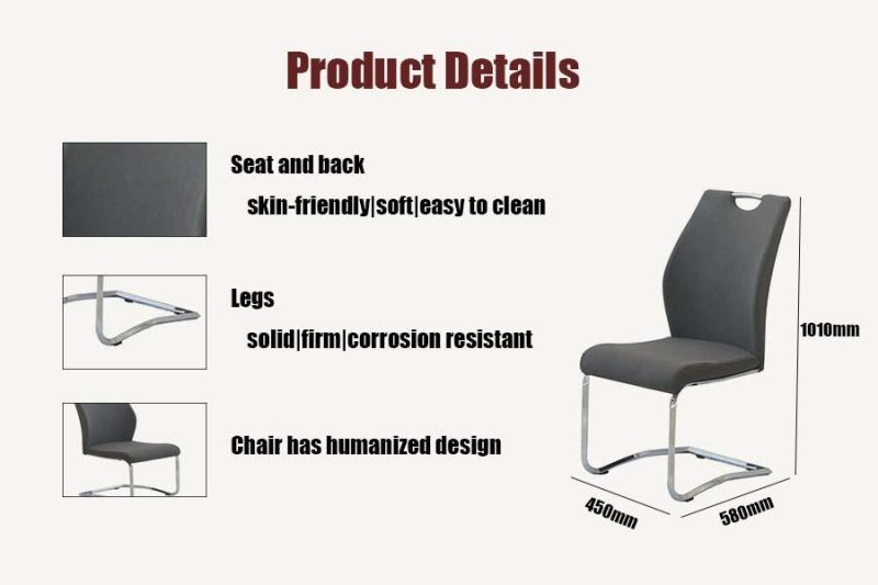 Hot Selling Home Furniture PU Matt Leather Black Dining Chair with Chrome Leg