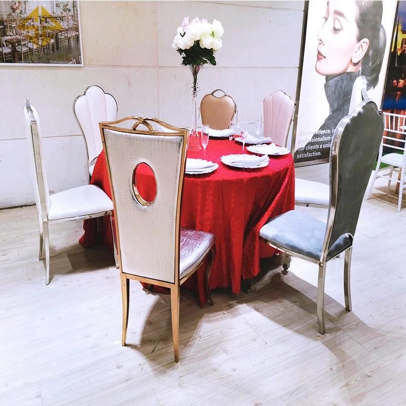 Banquet Furniture Golden Metal Stainless Steel Frame White Banquet Chair Wedding