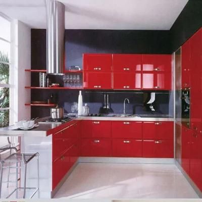 Modern Glossy Finish Aluminium Profile Cabinets design High Gloss Red Lacquer Metal Aluminum Kitchen Cabinet for Sale