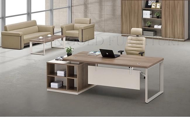 Latest Executive Office Table Design Photos, Metal Frame Desk with Bookshelf (SZ-ODB367)