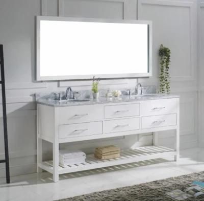 Double Sink Solid Wood Bathroom Vanity with Marble Countertop