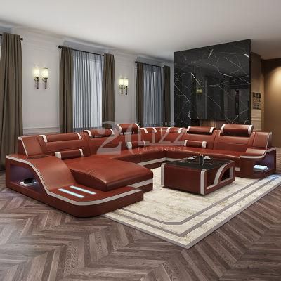New Style Modern Fashion Home Furniture Sectional Couch Leisure Leather LED Sofa