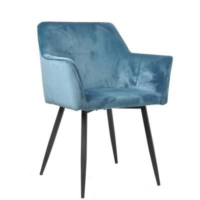 Modern Gray Upholstered Velvet Black Legs Dining Chair for Home Furniture