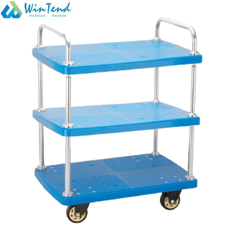 Heavy Duty 3 Tiers Hotel Plastic Service Trolley Cart with PU Wheels