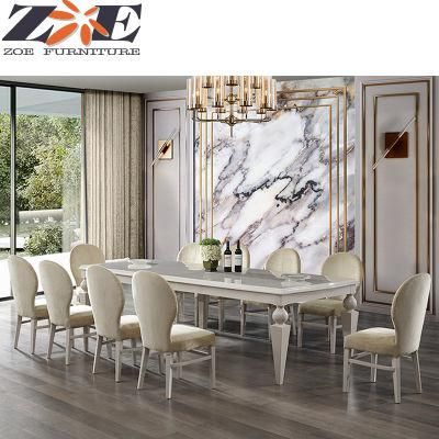 Foshan Latest Cheap MDF and Solid Wood Dining Room Furniture with Eight Chairs