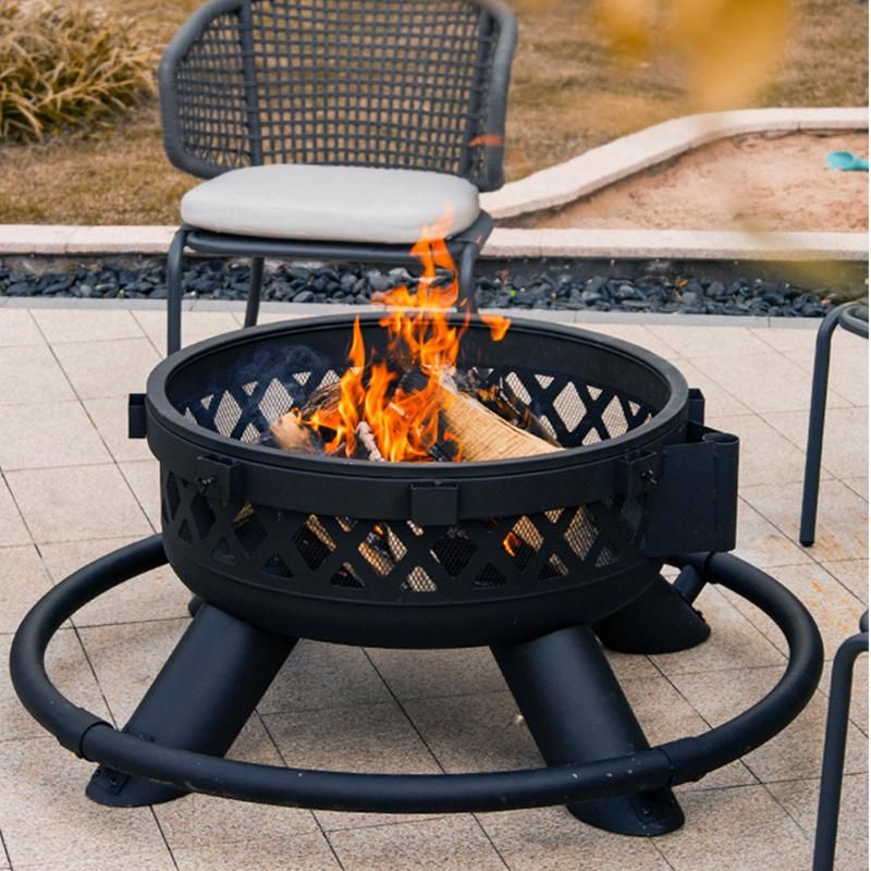 Round Wood Burning Fire Pit Table with Quick Removable Cooking Grill, Black, 32in