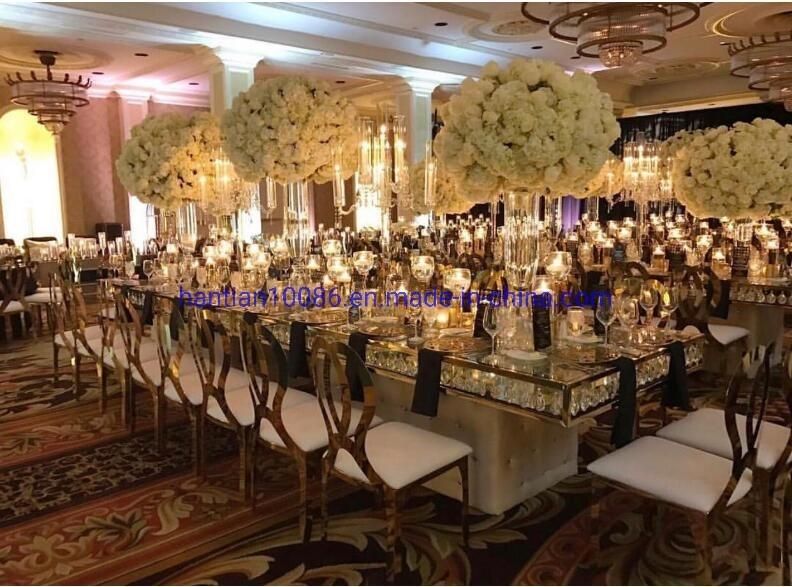 Gold Round Hotel Luxury Glass Banquet Hall Dining Table for Wedding