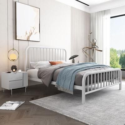 Modern Minimalist Iron Double Bed with Reinforcement Board and Mattress