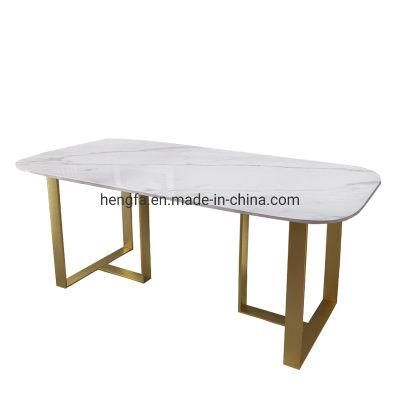 Modern Luxury Furniture Carbon Steel Metal Frame Marble Dining Table