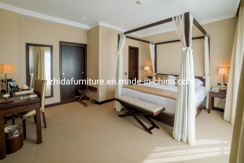 5 Star Vacation Hotel Customized Furniture Modern Design Apartment Villa Furniture Supply Solid Wood King Size Bed with Outdoor Chair