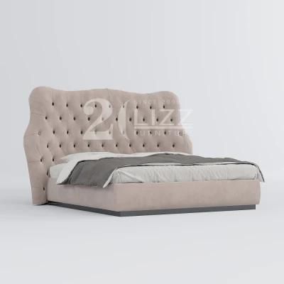 Contemporary Simple Design Senior Bedroom Home Furniture Nordic Luxury Rectangle off-White Fabric Bed