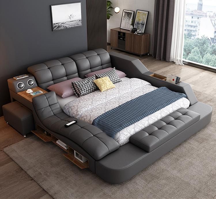 Modern Bedroom Furniture Set Leather Beds Tatami Bed with Speaker Smart Sofa Bed