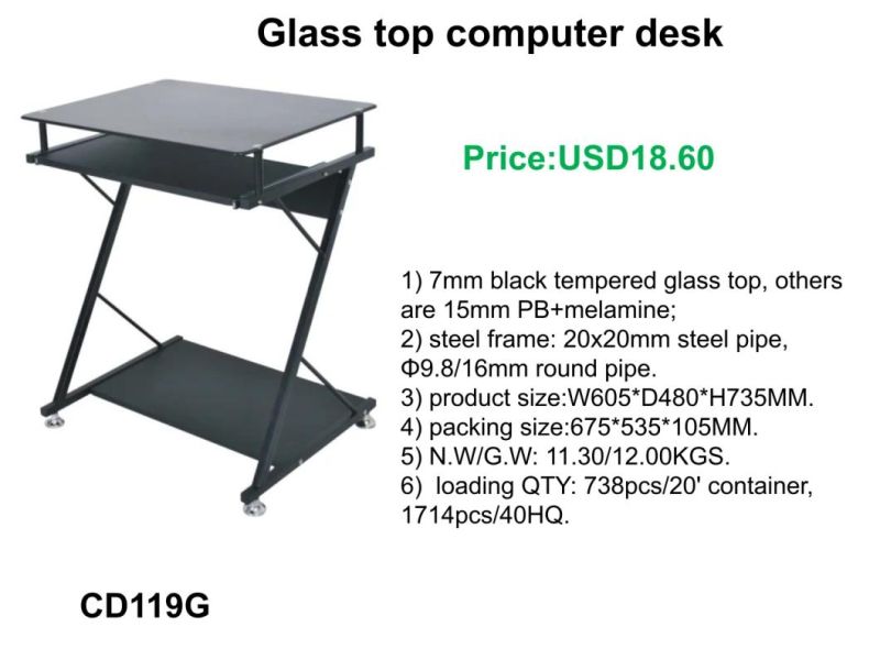Modern Design Home Office Hotel Furniture Glass Top Computer Desk