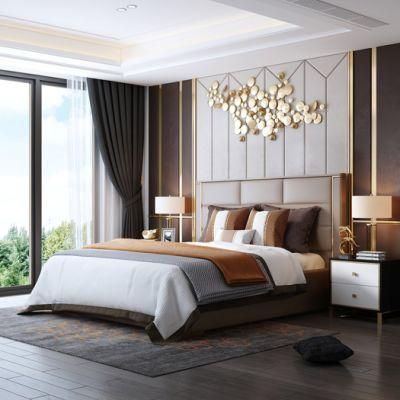 Modern Luxury Family House Home Leather Wooden Metal King Size Bed