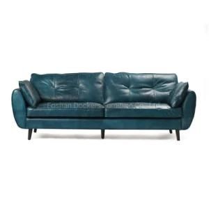 Stylish Living Room Furniture Castle Blue 3 Seaters Vintage Leather Sofa