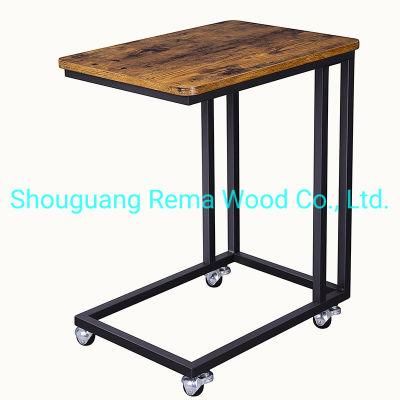 Modern Style Furniture Side Coffee C Shaped Table for Sofa Bedside Table on Wheels