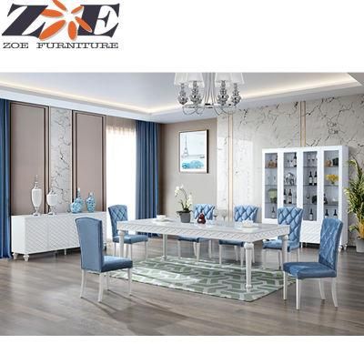 Modern Foshan Latest MDF and Solid Wood High Gloss Dining Room Furniture with Eight Chairs