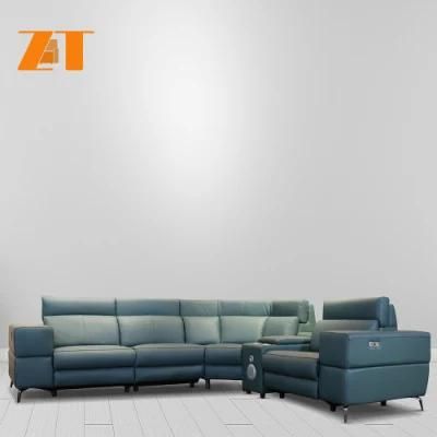 Modern Style Adjustable Headrest Couch Living Room Leather L Shape Recliner Sofa Set Villa Home Furniture